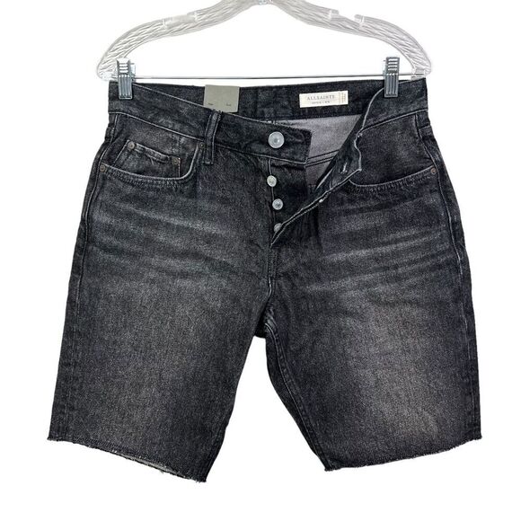 AllSaints Switch Jean Shorts‎ Skinny Flat Front Raw Hem Button Fly Black Men W30 - Picture 3 of 7